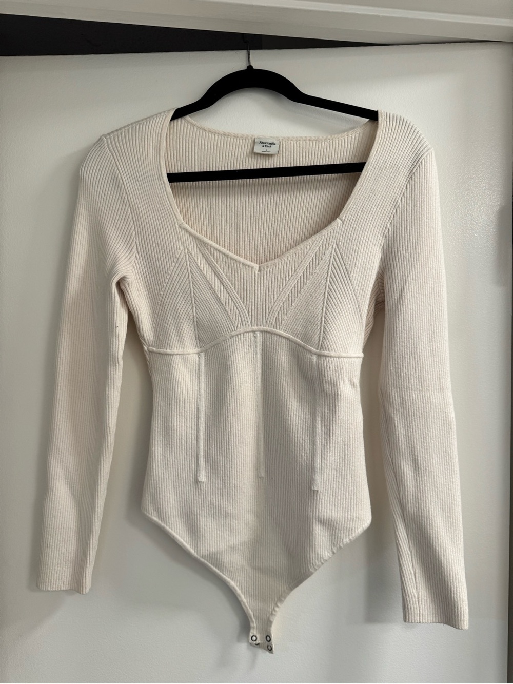 Abercrombie & Fitch Cream Ribbed Square Neck Body Suit